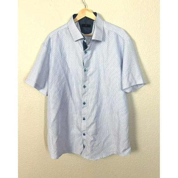 BC Collection Button Up Shirt Mens Size Large Blue White Blue Short Sleeve - Picture 1 of 11
